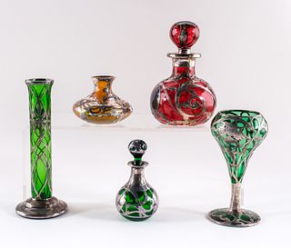 5 Pcs - Silver Overlay Glass Items
