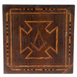 Antique Masonic Inlaid Wood Board