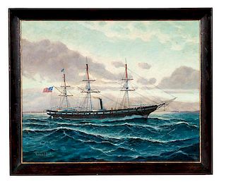 USS Hartford, Oil on Canvas by Frederick J. Hoertz (1889-1978) 