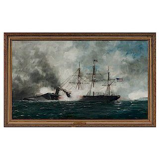 Battle of Mobile Bay, Oil on Canvas, Attributed to William Stubbs (1842-1909) 