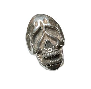 Vintage Oversized Sterling Silver Biker Skull Ring