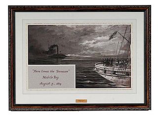 "Here Comes the Tennessee," Mobile Bay, August 5, 1864, Watercolor for Blue & Gray Magazine, by Xanthus Smith (1839-1929) 