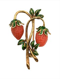 Tiffany & Company 18 Karat Yellow Gold Strawberry Brooch