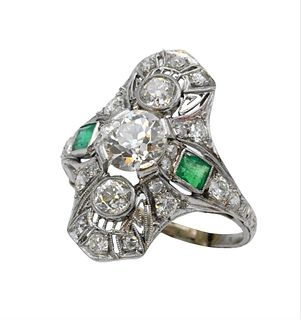 Abel Bros and Co New York Edwardian Style Platinum Diamond and Emerald Ring