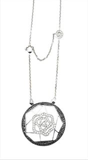 18 Karat White Gold Necklace and Round Pendant