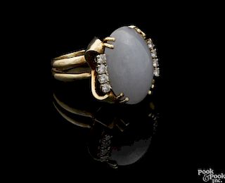 14K yellow gold, lavender jade, and diamond ring with approximately twelve carats of jade