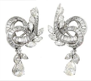 Pair of 14 Karat White Gold and Diamond Earrings