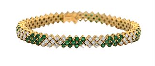 18 Karat Yellow Gold Emerald and Diamond Bracelet