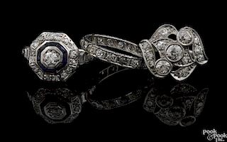 Three diamond rings, to include a palladium ring with thirteen Old Mine cut diamonds