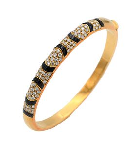 18 Karat Yellow Gold Black Enamel and Diamond Bangle Bracelet