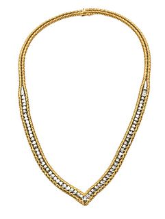 14 Karat Gold and Diamond Chevron Necklace