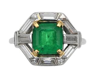 Platinum Karat Ring Set with Emerald Asscher Cut