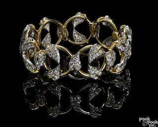 Tiffany & Co. Schlumberger 18K yellow gold and diamond leaf bracelet, set with 135 round diamonds