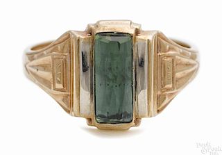 Two yellow gold and tourmaline rings, to include a 14K yellow gold ring