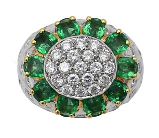 18 Karat White Gold, Diamond and Green Tourmaline Ring