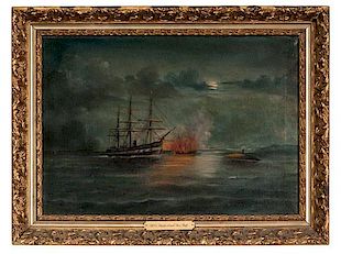 Hartford and Fire Raft, Oil on Canvas 