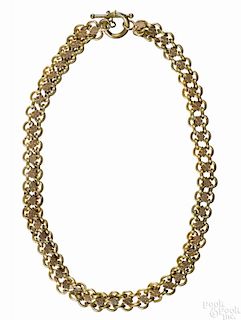 14K yellow and rose gold chain link necklace, 18'' l., 28.7 dwt.