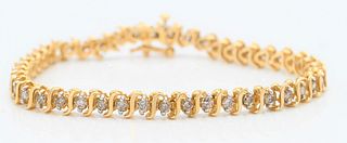 14 Karat Yellow Gold and Diamond Inline Bracelet