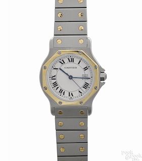 Cartier Santos Octagon steel and 18K yellow gold men's wrist watch.