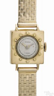 Bucherer 14K and 18K yellow gold ladies wrist watch, seventeen jewels, 7'' l., 16 dwt.