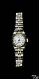 Rolex Oyster Perpetual 18K yellow gold and stainless steel ladies wrist watch.