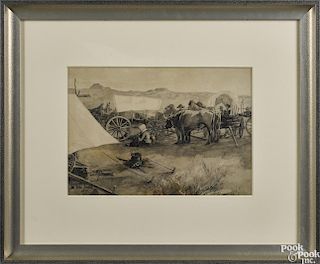 William De Cost Smith (American 1864-1939), watercolor of a wagon camp, signed lower left