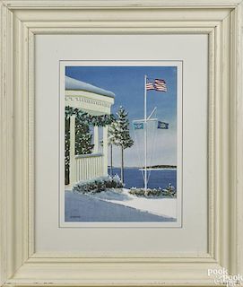 Thomas A. Newnam (Delaware, b. 1946), watercolor of a winter coastal scene, signed lower left