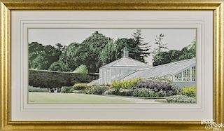 Thomas A. Newnam (Delaware, b. 1946), watercolor of a conservatory, signed lower left, 16'' x 36''.