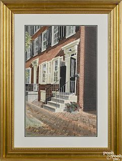 Thomas A. Newnam (Delaware, b. 1946), watercolor of brick rowhouses, signed lower left, 16'' x 25''.