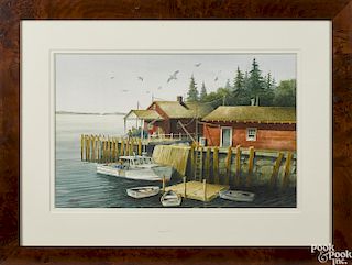 Billy Haines (American 20th c.), watercolor, titled Lobstering Spruce Head, signed lower left