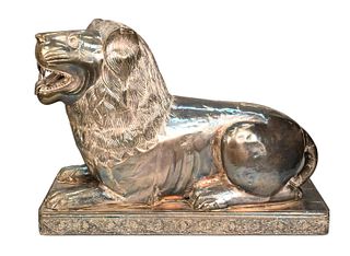 Large Indian Silver Recumbent Lion Figure