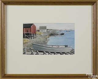 Gregory Dunham (Massachusetts/Maine, b. 1946), watercolor of a row boat on the shore, signed