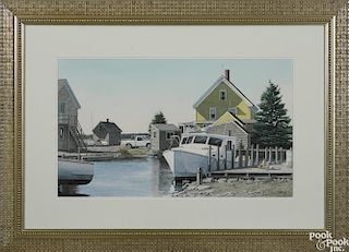 Gregory Dunham (Massachusetts/Maine, b. 1946), watercolor, titled At the Dock, Carvers Harbor