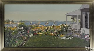 Rhett Sturman (American 20th c.), oil on canvas, titled Rose Petals, of a harbor scene, signed