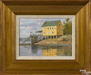 William B. Hoyt (Maine, b. 1945), two oil on panel landscapes, titled Sunrise at Audubon