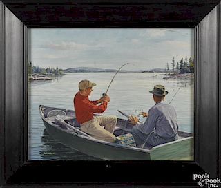 Jon Scott (American 20th c.), watercolor, titled DuPont Fishing Line Advertisement, signed