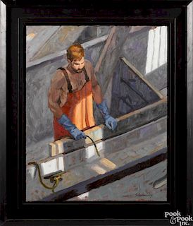 Paul Schulenburg (American 20th c.), oil on panel, titled Tie Line Study, signed lower right