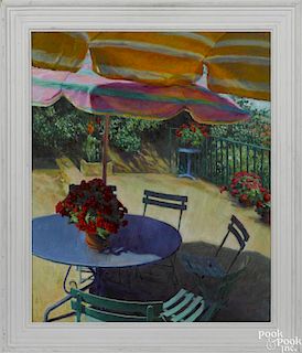 William Michaut (20th c.), oil on canvas of a porch scene, signed lower left, 28 1/2'' x 23 1/2''.