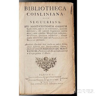Montfaucon, Bernard de (1655-1741) Bibliotheca Coisliniana.