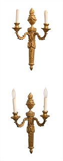 A Pair of Neoclassical Style Gilt Bronze Wall Sconces