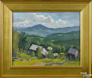 Eric Tobin (Vermont, b. 1958), oil on panel landscape, titled Hill Farm, signed lower right