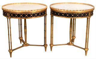 A Pair of Louis XVI Style Gilt Bronze Iron Gueridon Tables