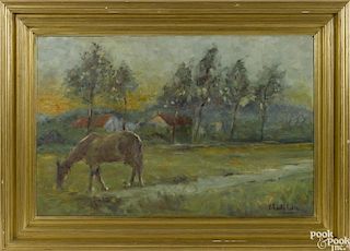 Charles Lebon (Belgian 1906-1957), oil on canvas of a horse in a field, signed lower right