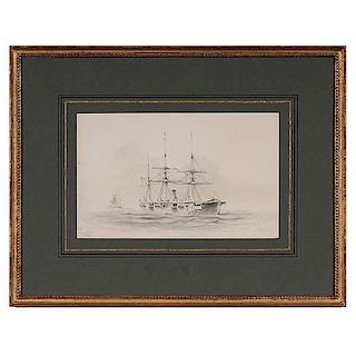 USS Monongahela, Watercolor and Pencil by Xanthus Smith (1839-1929) 