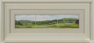 Elizabeth Newman (New York 20th c.), oil on paper triptych of a country landscape