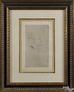 Henri Toulouse Lautrec (French 1864-1901), etching portrait of W. H. Sands, 8 1/4'' x 4 3/4''.