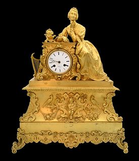 A Louis-Philippe Ormolu Bronze Mantel Enameled Clock