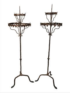 Pair of Gothic Wrought Iron Floor Candelabrums