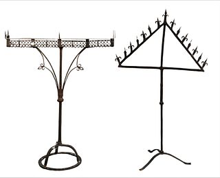 Two Gothic Wrought Iron Floor Candelabrums