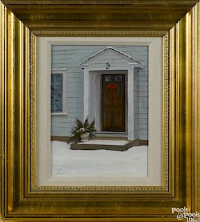 T. A. Charron (American 20th c.), oil on panel of a colonial doorway, signed lower left, 12'' x 9''.